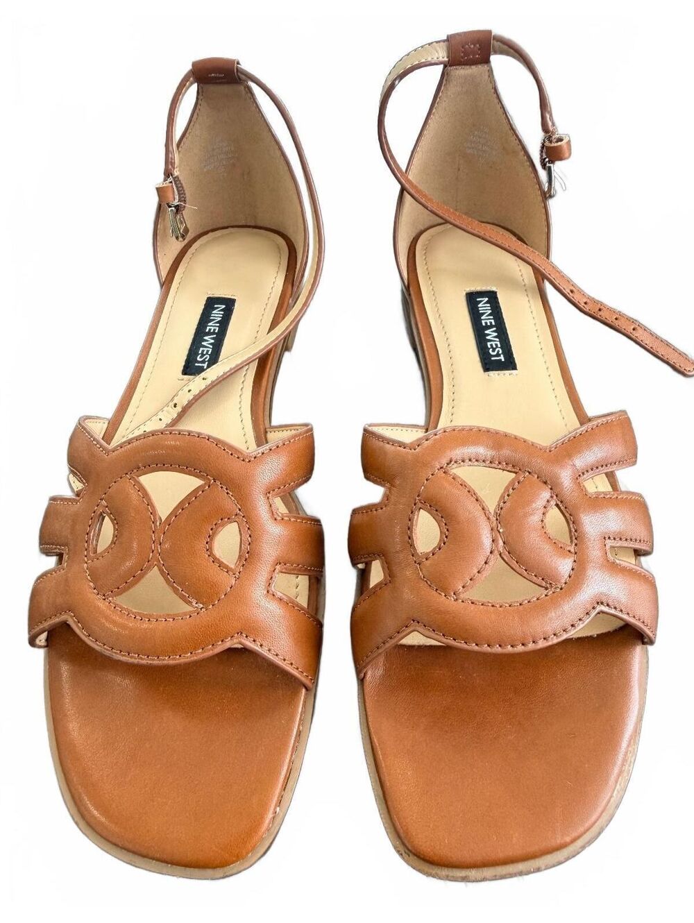 Nine West Brown Ankle Strap Flat Sandals 7.5